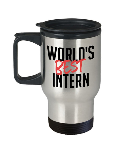 World’s Best Intern Travel Mug- Funny Insulated Tumbler - Novelty Birthday Christmas Anniversary Gag Gifts Idea