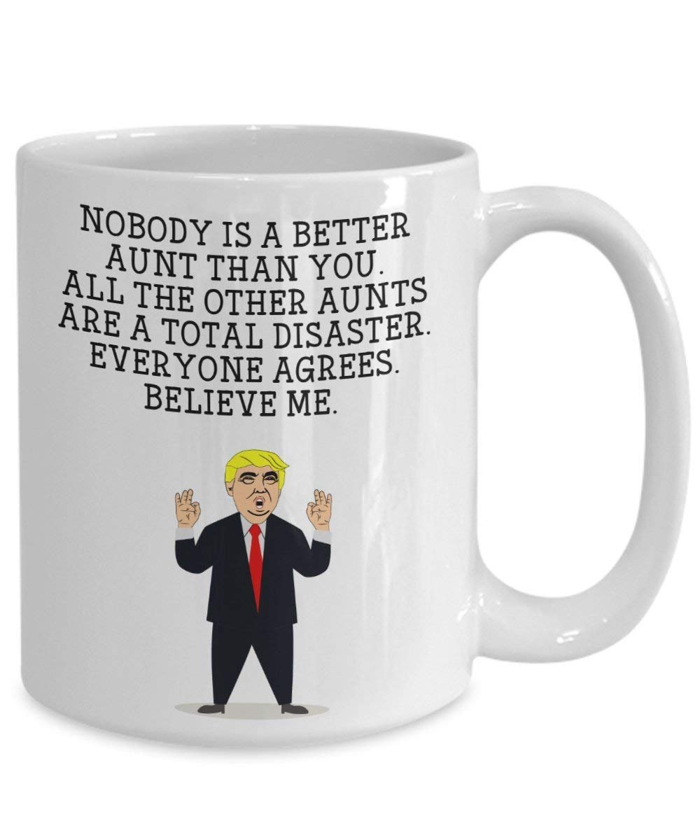 Funny Tante Trump Head Becher – Donald Trump Kaffeetasse – Neuheit Geschenkidee Tante Gag Idee Präsident 11oz weiß