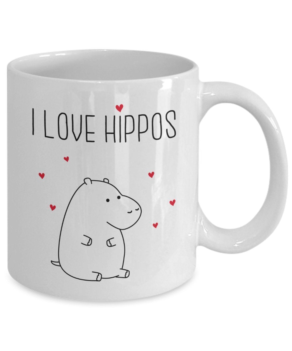 I Love Hippos Mug - Funny Tea Hot Cocoa Coffee Cup - Novelty Birthday Christmas Anniversary Gag Gifts Idea