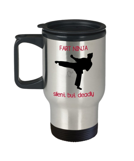 Fart Ninja Silent But Deadly Travel Mug - Funny Tea Hot Cocoa Coffee Insulated Tumbler - Novelty Birthday Christmas Anniversary Gag Gifts Idea
