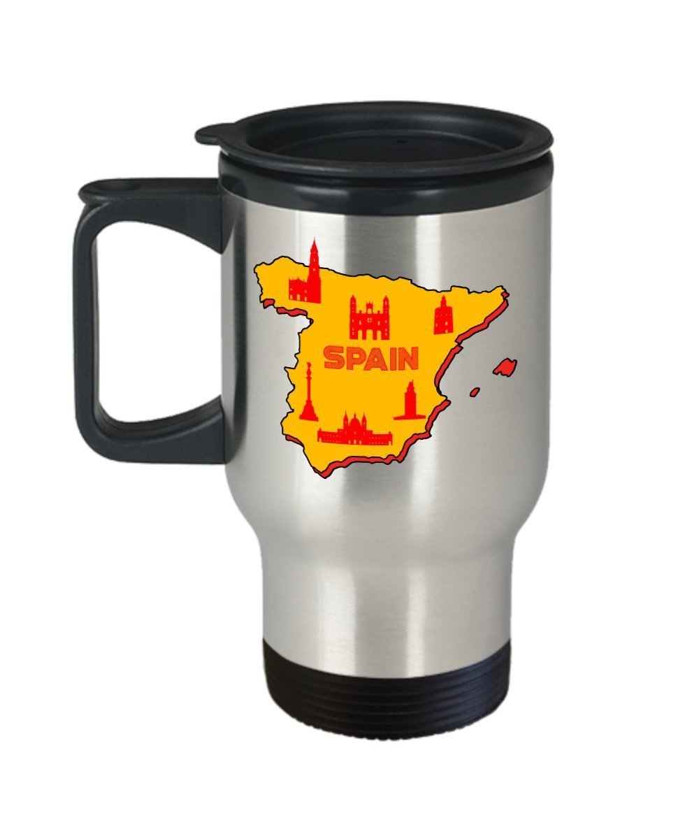 Spain Travel Mug - Funny Tea Hot Cocoa Coffee Insulated Tumbler Cup - Novelty Birthday Christmas Anniversary Gag Gifts Idea