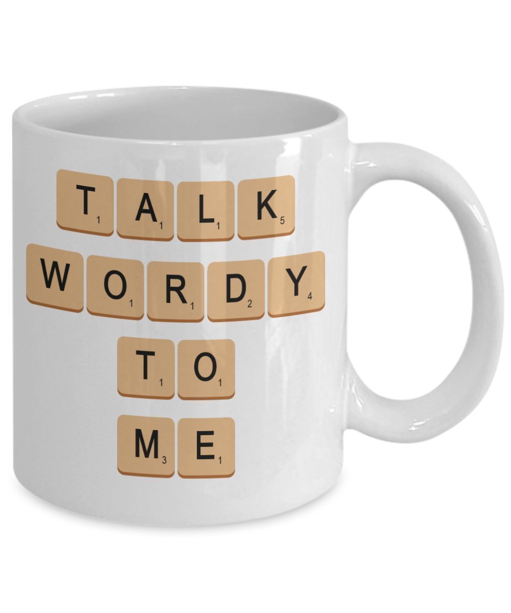 Talk Wordy To Me Mug - Funny Tea Hot Cocoa Coffee Cup - Novelty Birthday Christmas Anniversary Gag Gifts Idea