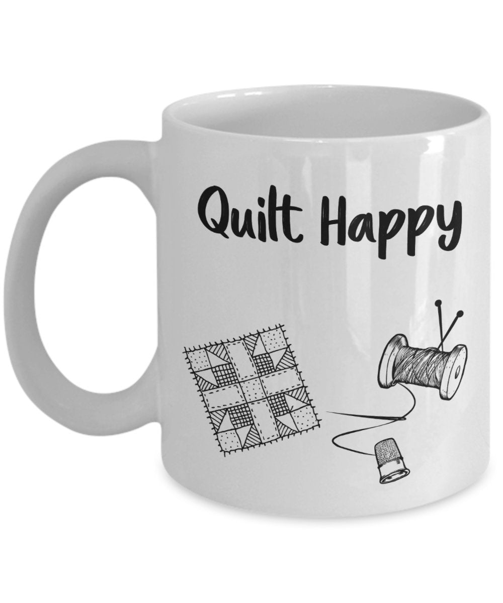 Quilt Happy Scribbles Tasse – Lustige Teetasse für heiße Kakao, Kaffeetasse – Neuheit Geburtstag Weihnachten Jahrestag Gag Geschenk Idee 15oz weiß