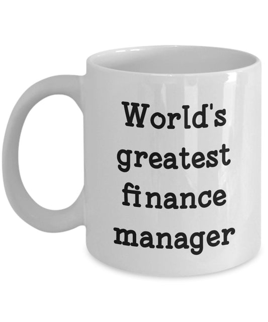Finance Manager Tasse – World's Greatest Finance Manager – Lustige Teetasse für heiße Kakao – Neuheit Geburtstag Weihnachten Jahrestag Gag Geschenkidee