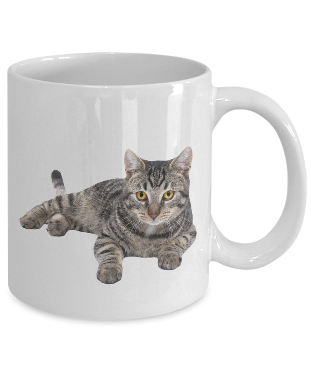 Grey Tabby Cat Mug - Funny Tea Hot Cocoa Coffee Cup - Novelty Birthday Christmas Anniversary Gag Gifts Idea