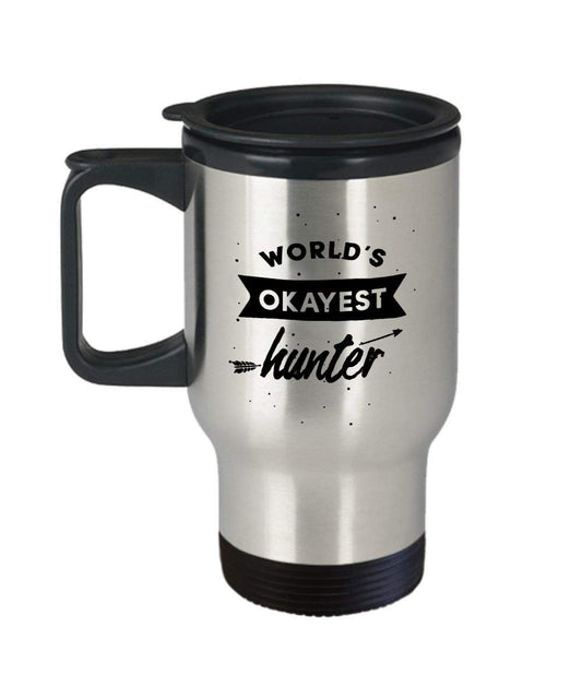 World Okayest Hunter Travel Mug - Funny Insulated Tumbler - Novelty Birthday Christmas Gag Gifts Idea