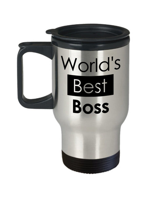 World’s Best Boss Travel Mug - Funny Tea Hot Cocoa Coffee Insulated Tumbler Cup - Novelty Birthday Christmas Anniversary Gag Gifts Idea