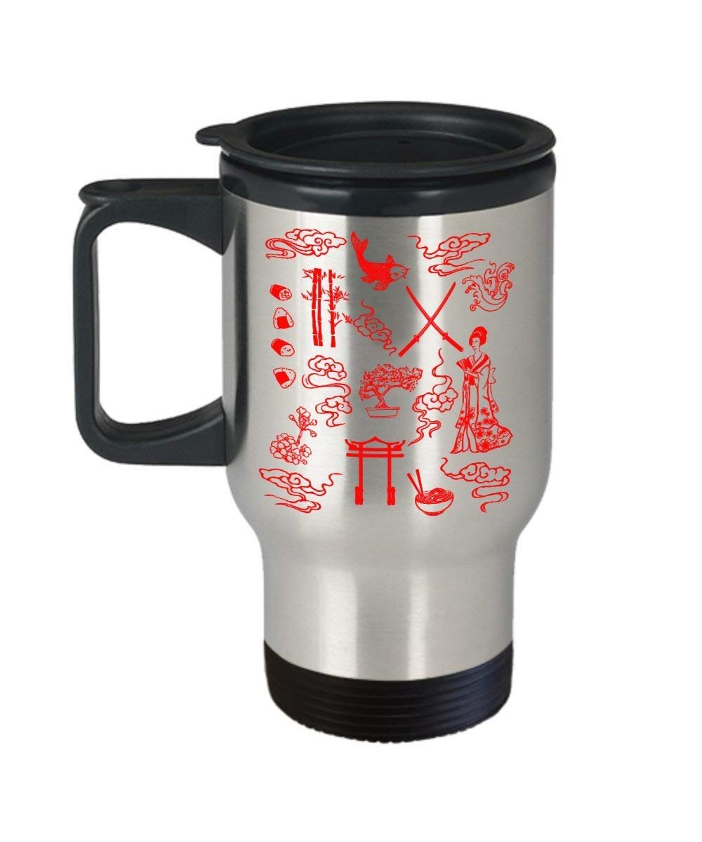 Japanese Inspired Travel Mug - Funny Tea Hot Cocoa Coffee Insulated Tumbler - Novelty Birthday Gift Idea