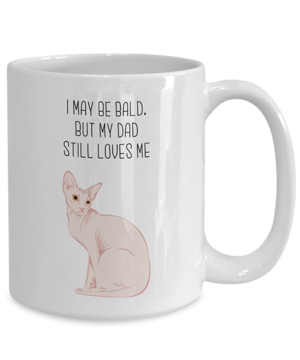 Tasse mit Haarkatze – I May be Bald, but my Dad still loves me – Lustige Teetasse für heiße Kakao – Neuheit Geburtstagsgeschenk