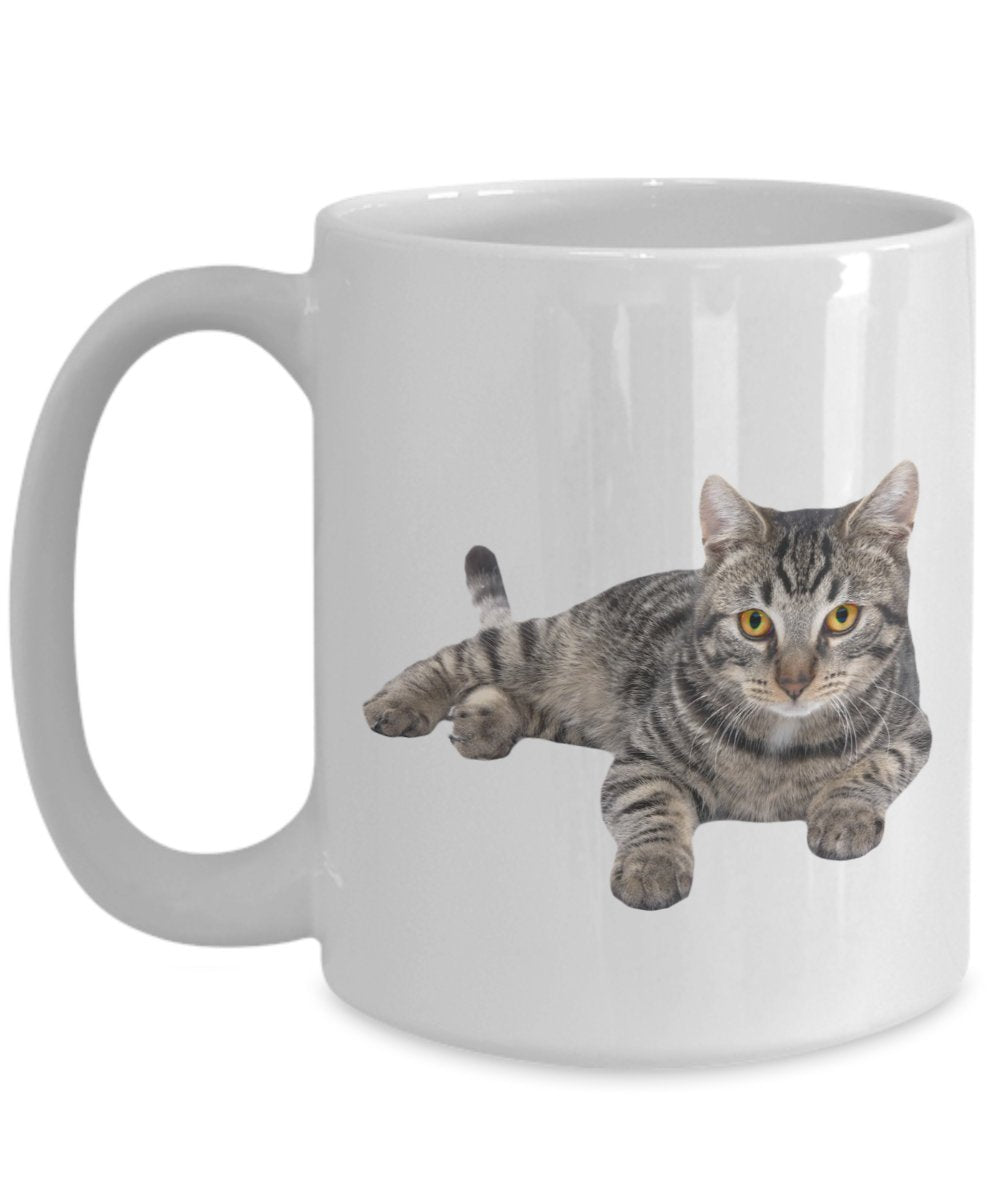 Grey Tabby Cat Mug - Funny Tea Hot Cocoa Coffee Cup - Novelty Birthday Christmas Anniversary Gag Gifts Idea