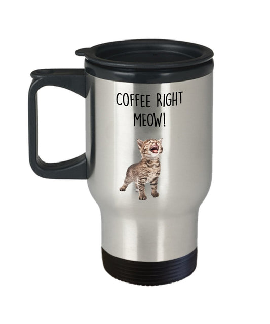Beckoning Cat Travel Mug - Coffee Right Meow! - Funny Tea Hot Cocoa Coffee Insulated Tumbler Cup - Novelty Birthday Christmas Gag Gifts Idea