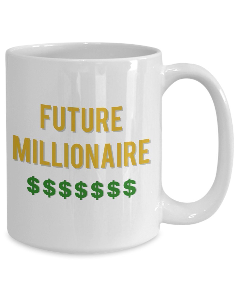 Tasse mit englischer Aufschrift"Future Millionaire", lustige Teetasse, Kakao, Kaffeetasse – Neuheit Geburtstag Weihnachten Jahrestag Gag Geschenk Idee