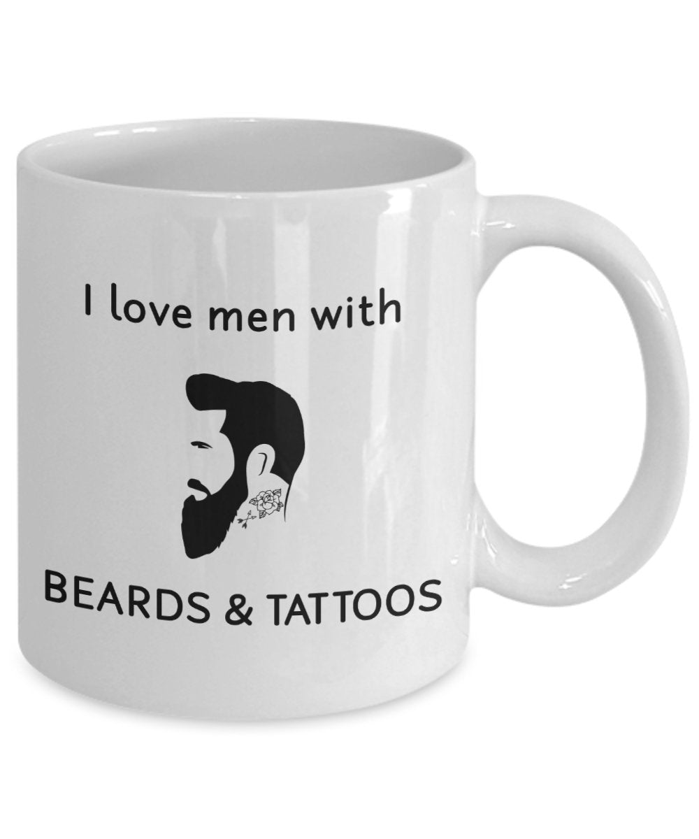 I love Herren mit Bart und Tattoos Tasse – Funny Tee Hot Cocoa Kaffeetasse – Neuheit Geburtstag Weihnachten Jahrestag Gag Geschenke Idee