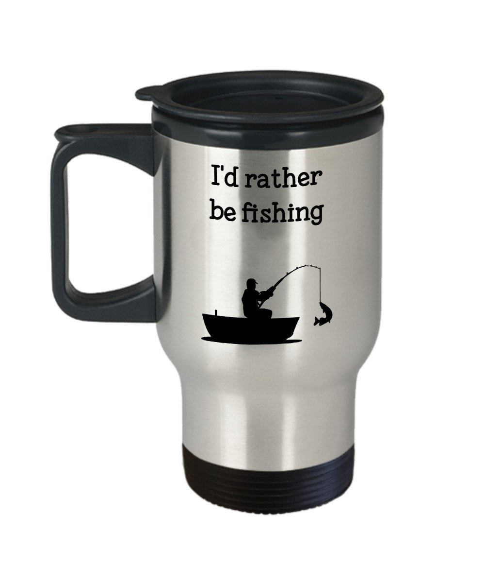 I'd Rather Be Fishing Travel Mug - Funny Insulated Tumbler - Novelty Birthday Christmas Anniversary Gag Gifts Idea