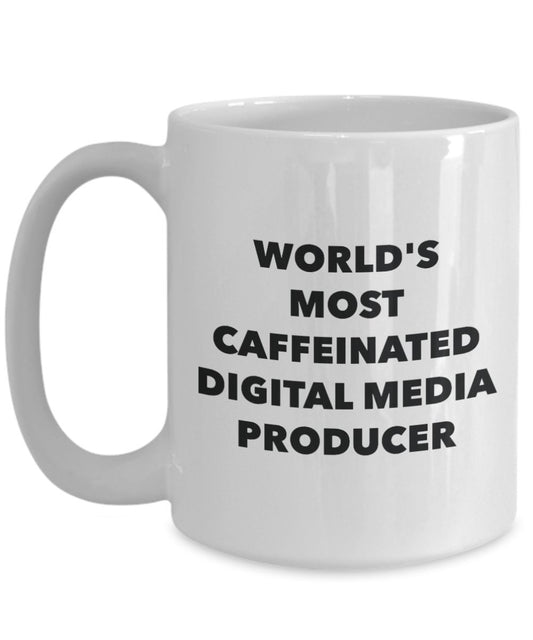 World's Most Caffeinated Digital Media Producer Mug - Funny Tea Hot Cocoa Coffee Cup - Birthday Christmas Gag Gifts Idea