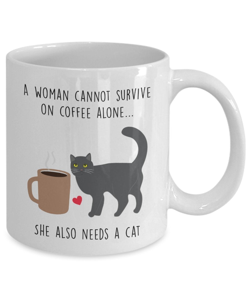 Eine Frau der Kaffee nicht allein Tasse – Cat Lover Geschenk – Funny Tee Hot Kakao-Tasse – Neuheit Geburtstag Weihnachten Jahrestag Gag Geschenke Idee 11oz weiß