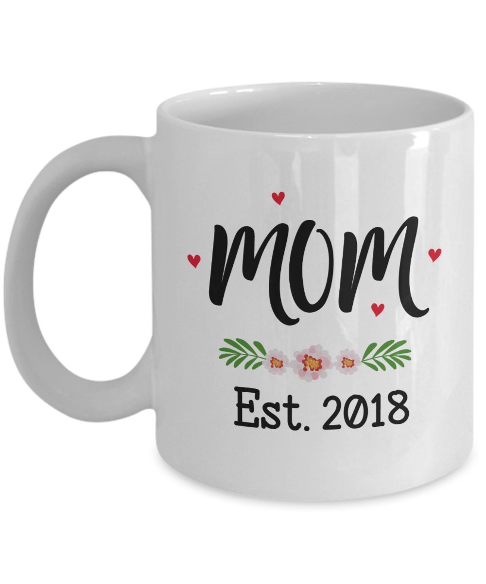 Mutter Est. Tasse für 2018 – Schwangerschaft Ankündigung Geschenk – Future Moms Becher – Lustige Tee, heiße Kakao, Kaffeetasse – Neuheit Geburtstag Weihnachten Jahrestag Gag Geschenke