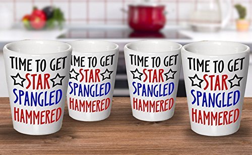 Funny Shot Glasses - Time To Get Star Spangled Hammered - Unique Ceramic Gift Items (1)