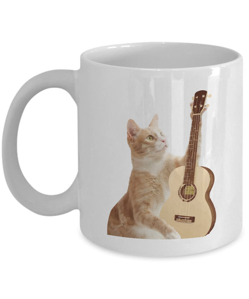 Funny Cat Playing Ukulele Mug- Funny Tea Hot Cocoa Coffee Cup - Novelty Birthday Christmas Gag Gifts Idea