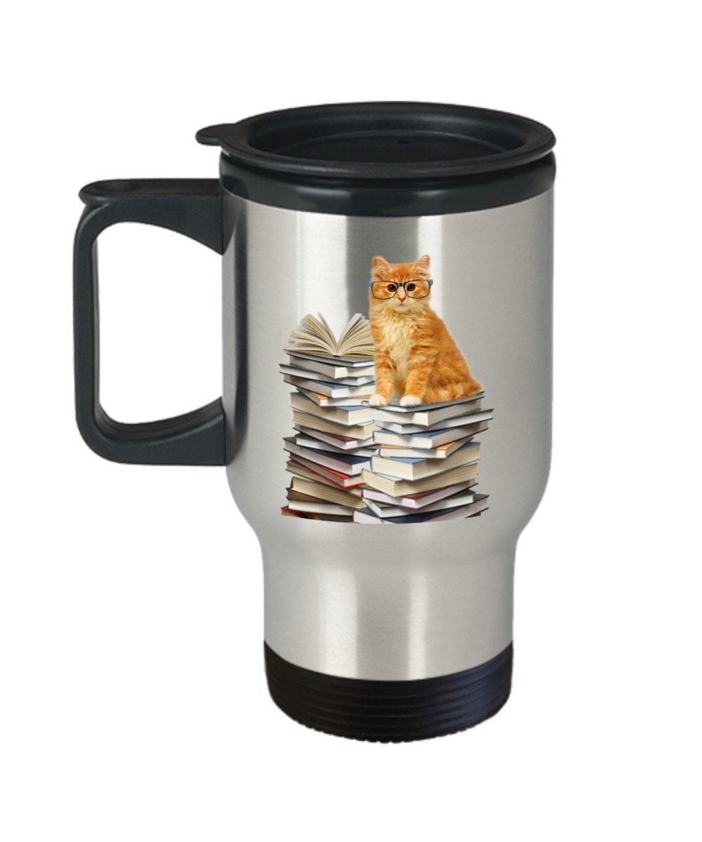 Smarty Cat Travel Mug - Funny Tea Hot Cocoa Coffee Insulated Tumbler Cup - Novelty Birthday Christmas Gag Gifts Idea
