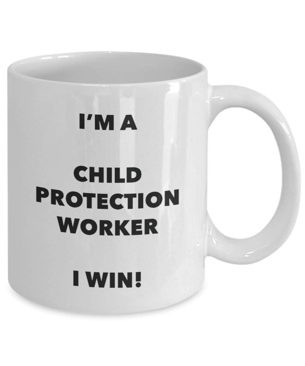 Tazza da lavoro con protezione per bambini – I'm a Child Protection Worker I win! Divertente tazza da caffè, idea regalo per compleanno o Natale. 11oz Infradito colorati estivi, con finte perline