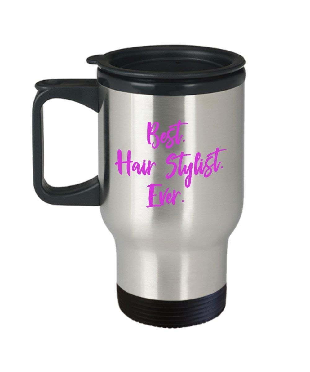 Tazza da viaggio con scritta “Best Hair Stylist” (lingua italiana non garantita), divertente tazza termica per tè caldo e cacao, idea regalo per compleanno, Natale, anniversario