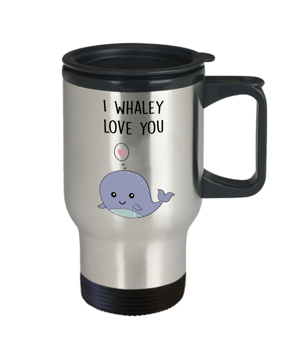 Whale Pun Travel Mug - I Whaley Love You - Funny Tea Hot Cocoa Insulated Tumbler - Novelty Birthday Christmas Anniversary Gag Gifts Idea