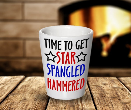 Funny Shot Glasses - Time To Get Star Spangled Hammered - Unique Ceramic Gift Items (1)