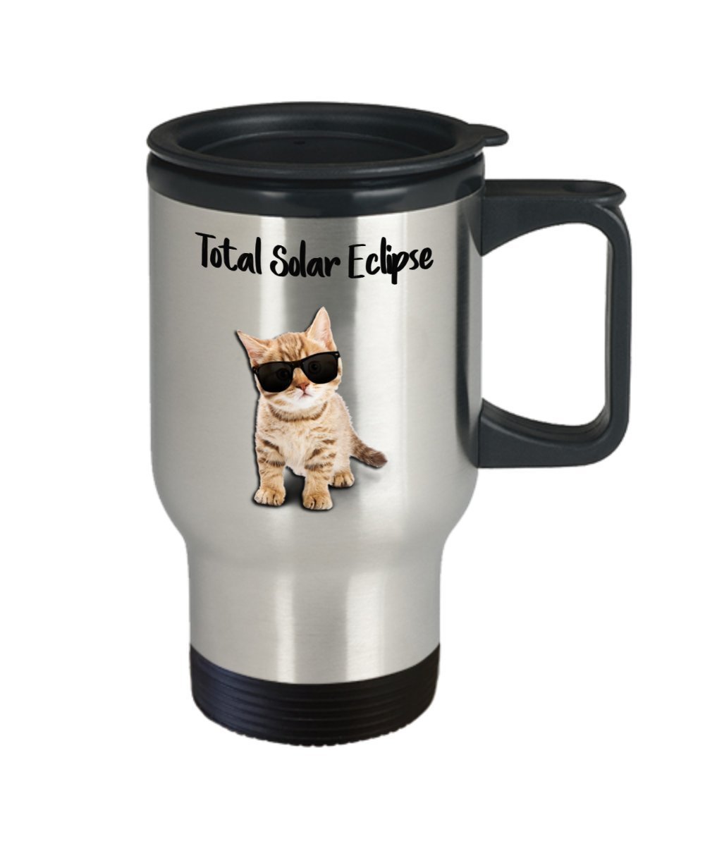 Cat Solar Eclipse Travel Mug - Total Solar Eclipse - Cat Solar Eclipse Mug - I love Mykonos - Funny Tea Hot Cocoa Coffee Insulated Tumbler Cup - Novel