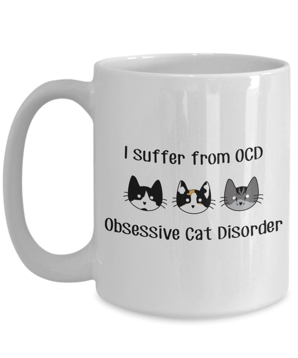 Tasse mit Aufschrift „I suffer from OCD Obsessive Cat Disorder“, lustige Teetasse, Kakao, Kaffeetasse – Neuheit Geburtstag Weihnachten Jahrestag Gag Geschenkidee