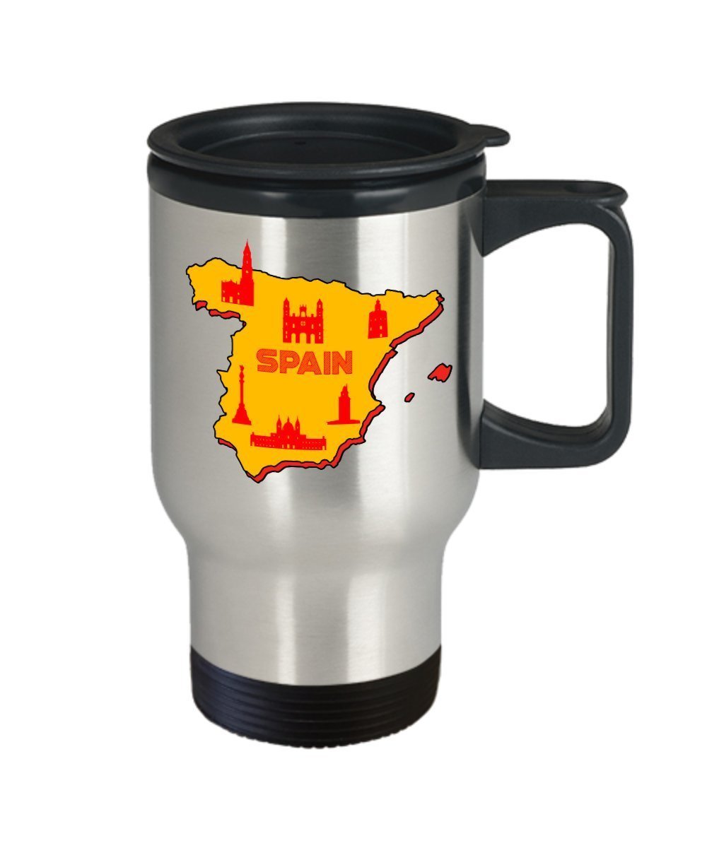 Spain Travel Mug - Funny Tea Hot Cocoa Coffee Insulated Tumbler Cup - Novelty Birthday Christmas Anniversary Gag Gifts Idea
