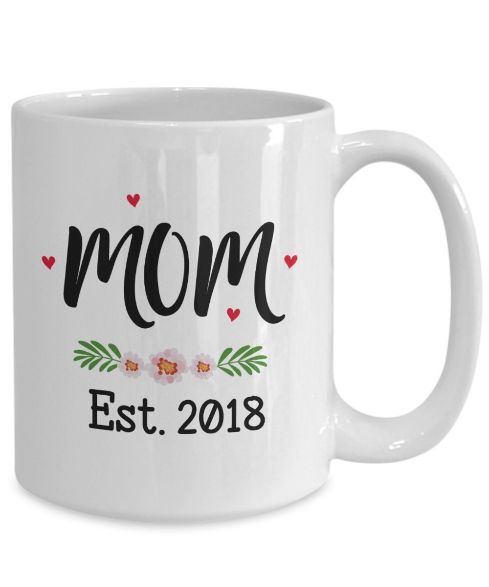 Mutter Est. Tasse für 2018 – Schwangerschaft Ankündigung Geschenk – Future Moms Becher – Lustige Tee, heiße Kakao, Kaffeetasse – Neuheit Geburtstag Weihnachten Jahrestag Gag Geschenke