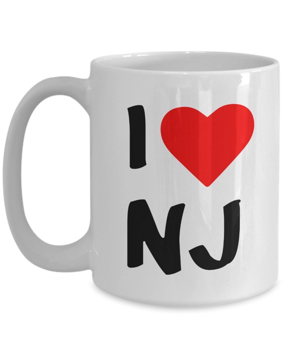 I Love NJ Mug – New Jersey Lover Gift - Funny Tea Hot Cocoa Coffee Cup - Novelty Birthday Christmas Anniversary Gag Gifts Idea