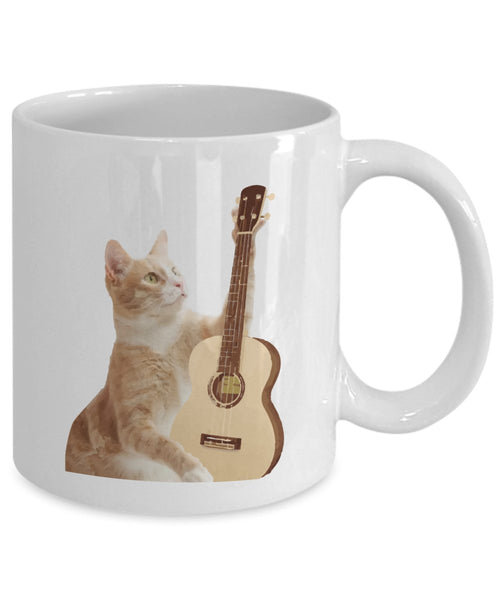 Funny Cat Playing Ukulele Mug- Funny Tea Hot Cocoa Coffee Cup - Novelty Birthday Christmas Gag Gifts Idea