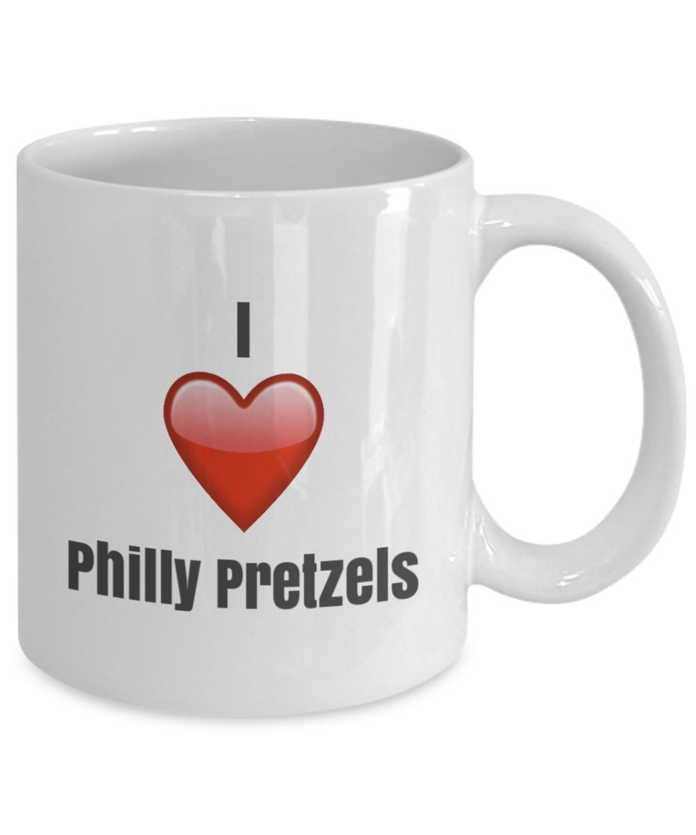 Kaffeetasse mit Aufschrift"I Love Philly Pretzels", Keramik, Geschenkidee