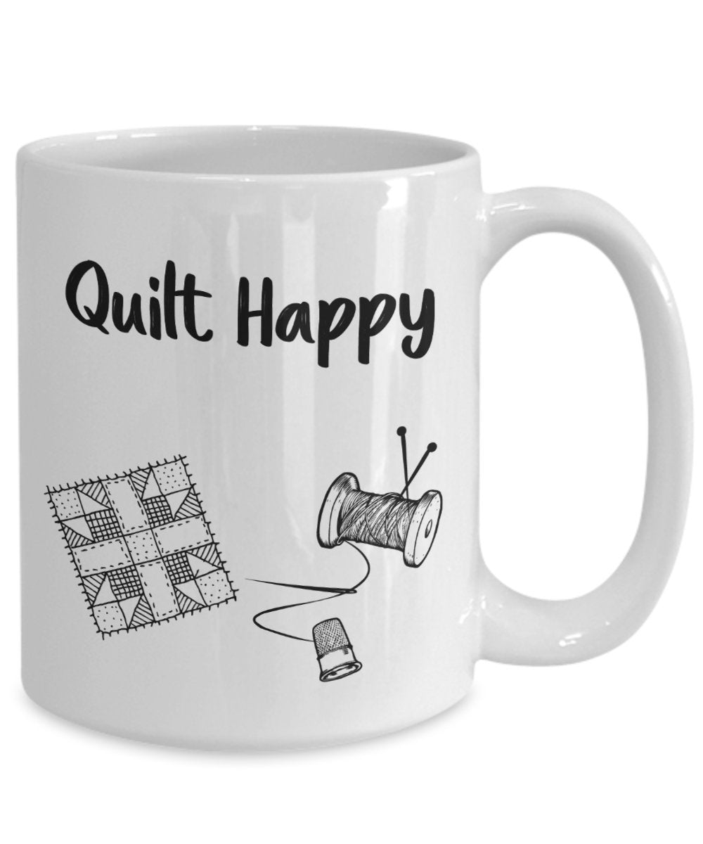 Quilt Happy Scribbles Tasse – Lustige Teetasse für heiße Kakao, Kaffeetasse – Neuheit Geburtstag Weihnachten Jahrestag Gag Geschenk Idee 15oz weiß