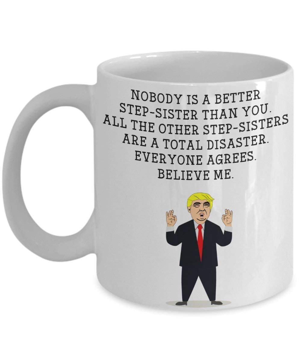 Funny Stepsister Trump Head Becher – Donald Trump Kaffeetasse – Neuheit Geschenkidee Stepsister Gag Idee Präsident
