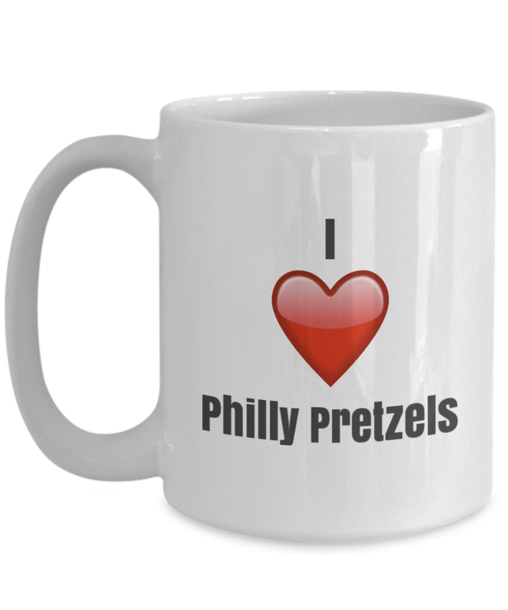 Kaffeetasse mit Aufschrift"I Love Philly Pretzels", Keramik, Geschenkidee