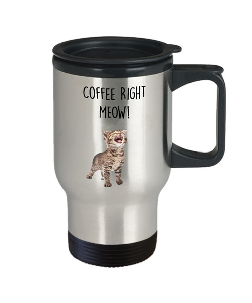 Beckoning Cat Travel Mug - Coffee Right Meow! - Funny Tea Hot Cocoa Coffee Insulated Tumbler Cup - Novelty Birthday Christmas Gag Gifts Idea