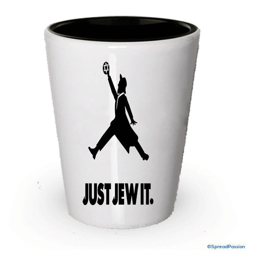 Semplicemente Ebreo shot glass- Funny Gifts For Jewish people White Exterior and Black Interior
