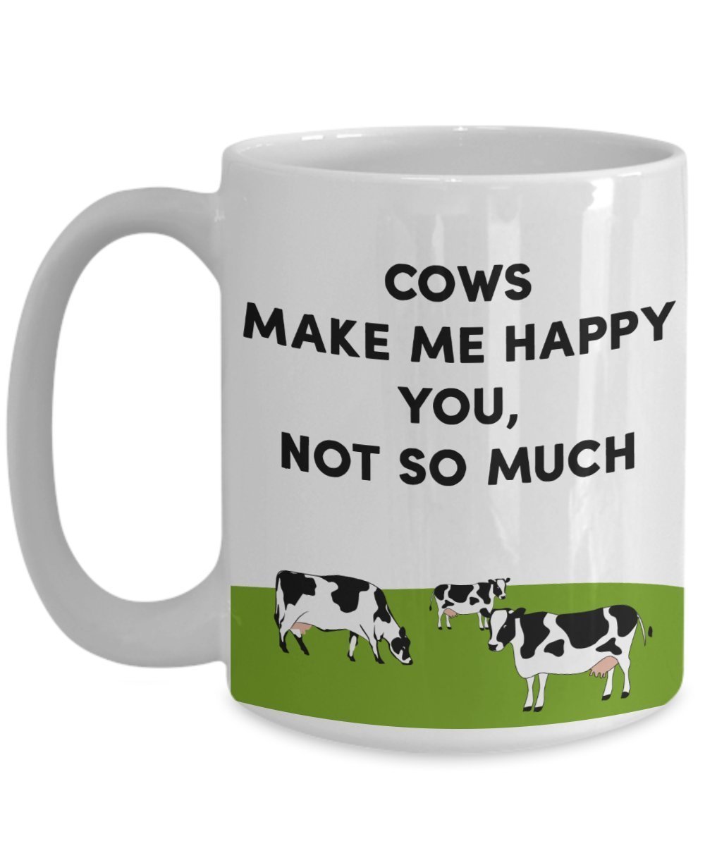 Tasse mit Aufschrift „Cows Make Me Happy – Lustige Teetasse für heiße Kakao-Kaffeetasse – Neuheit Geburtstag Weihnachten Jahrestag Gag Geschenkidee
