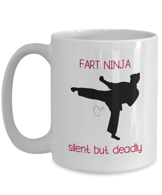 Fart Ninja Tasse mit Aufschrift"Silent But Deadly" – Lustige Teetasse für heiße Kakao-Kaffeetasse – Neuheit Geburtstag Weihnachten Jahrestag Gag Geschenkidee