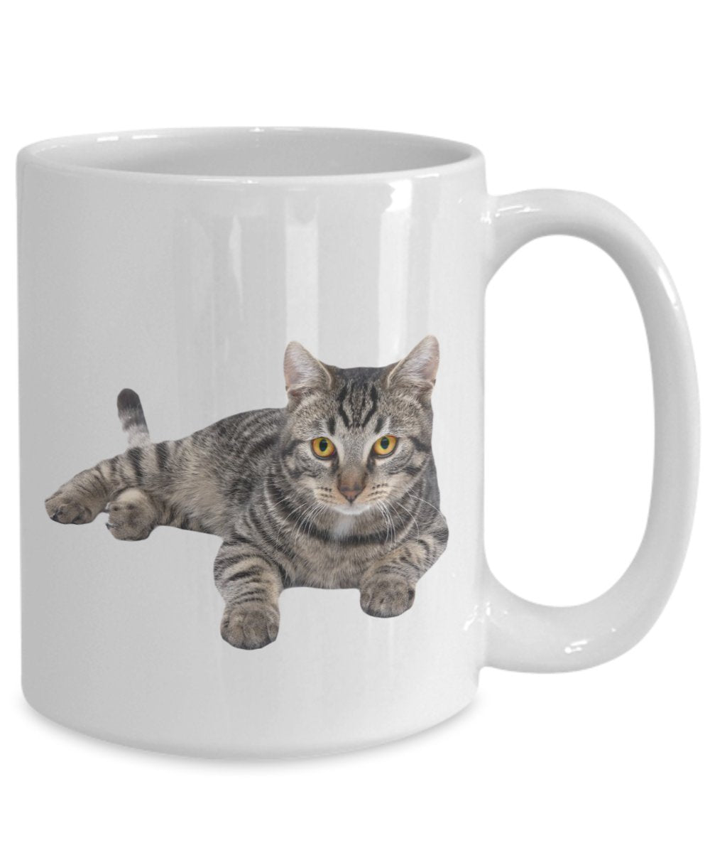 Grey Tabby Cat Mug - Funny Tea Hot Cocoa Coffee Cup - Novelty Birthday Christmas Anniversary Gag Gifts Idea