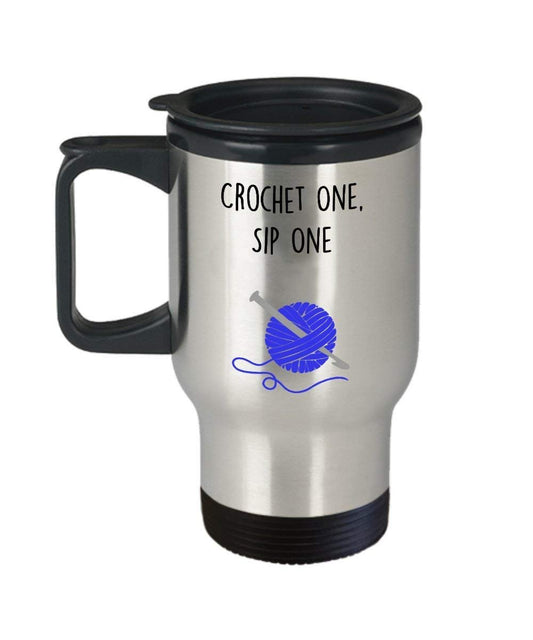 Divertente crochet Travel mug – crochet One, SIP One – Tea Hot Cocoa maglia termica tumbler- novità idea regalo di compleanno