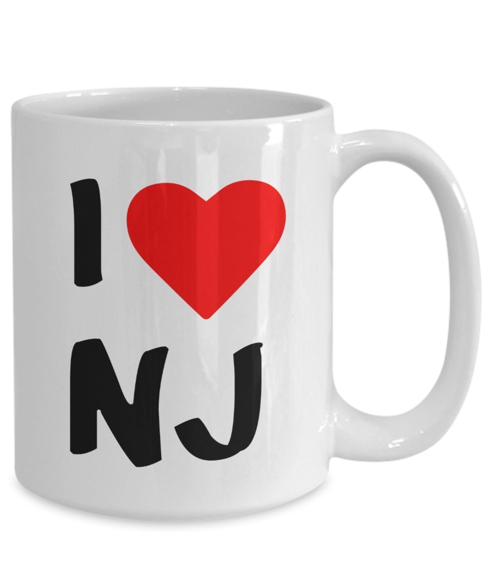 I Love NJ Mug – New Jersey Lover Gift - Funny Tea Hot Cocoa Coffee Cup - Novelty Birthday Christmas Anniversary Gag Gifts Idea