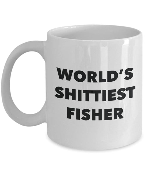 Fisher Kaffeetasse – World's Shittiest Fisher – Geschenk für Fischer – lustige Geschenkidee zum Geburtstag – kann in Geschenkbeutel oder Korbbox im Set