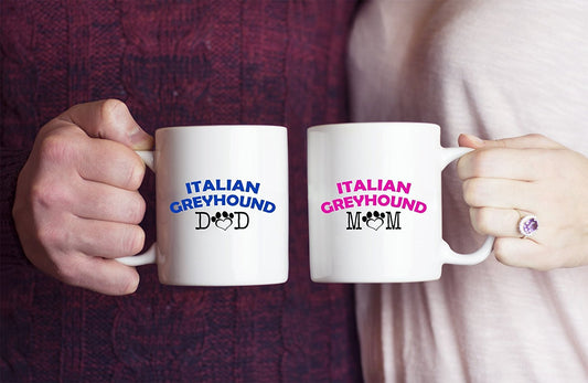 Funny Italian Greyhound Couple Mug – Italian Greyhound Dad – Italian Greyhound Mom – Italian Greyhound Lover Gifts - Unique Ceramic Gifts Idea (Dad & Mom)