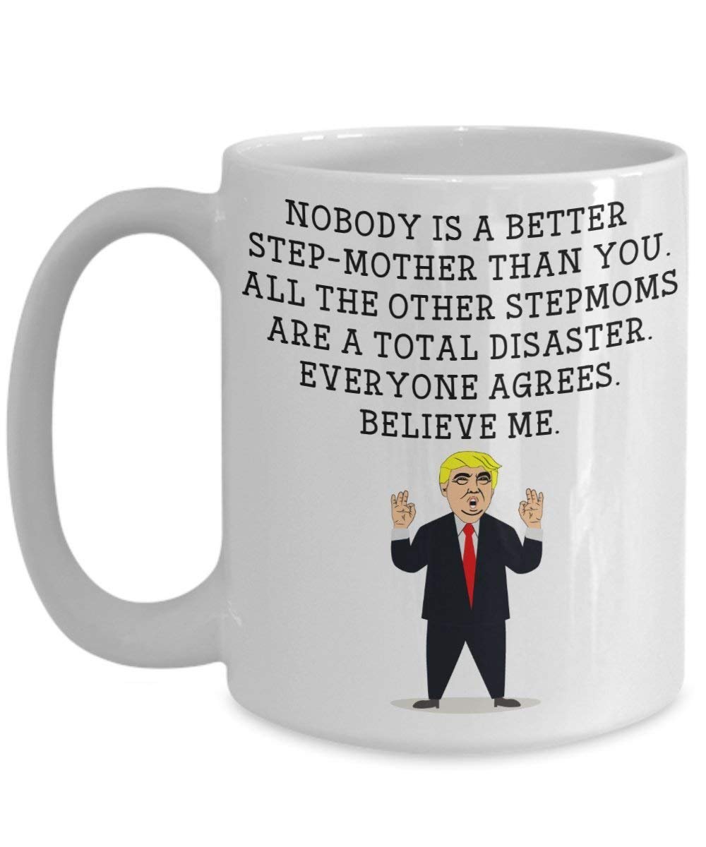 Funny Stiefmutter Trump Head Becher – Donald Trump Kaffeetasse – Neuheit Geschenkidee Seite an Seite Gag Idee Präsident