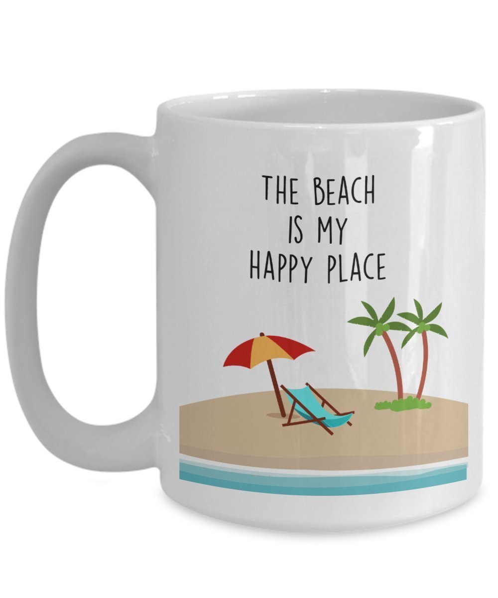 The beach is my happy place mug – divertente tazza da tè caldo cacao – novità compleanno Natale anniversario Gag idea regalo 11oz Infradito colorati estivi, con finte perline