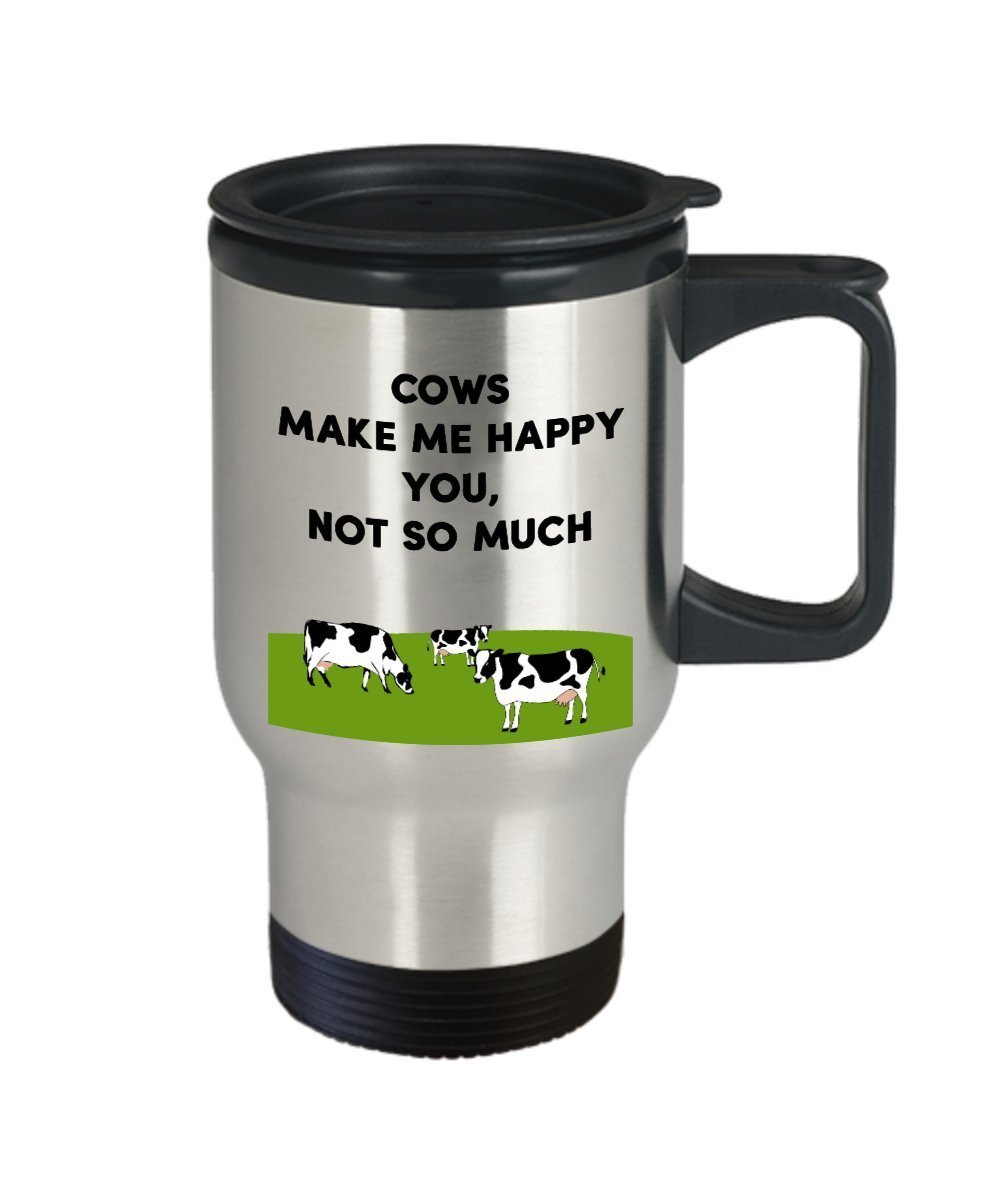 Cows Make Me Happy Travel Mug - Funny Tea Hot Cocoa Coffee Insulated Tumbler Cup - Novelty Birthday Christmas Anniversary Gag Gifts Idea
